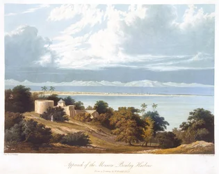 Annäherung des Monsuns, Bombay Hafen, nach einer Zeichnung von William Westall (1781-1850) aus Scenery, Costumes and Architecture of India graviert von T. Fielding, koloriert von J.B. Hogarth, veröffentlicht 182